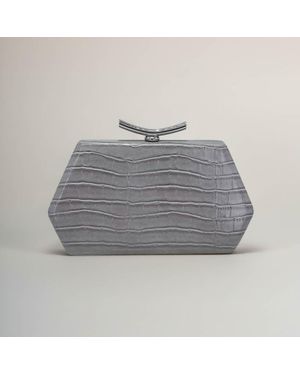 Fashnzfab Faux Leather Geometric Structured Evening Clutch Bag - Gray