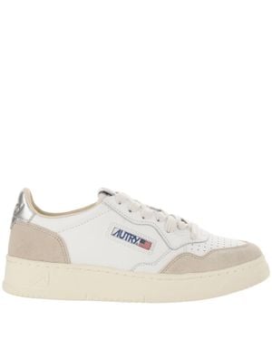 Autry Leather Sneakers With Suede Inserts And Contoured Design - White
