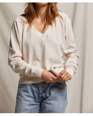 PERFECTWHITETEE Ember Velour V Neck Sweatshirt - Gray