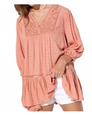 Blue B Dot Challis Embroidered Peplum Top