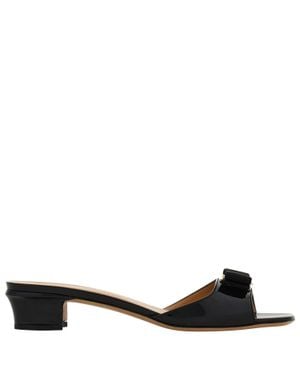Ferragamo Slip-On Leather Sandals - Black