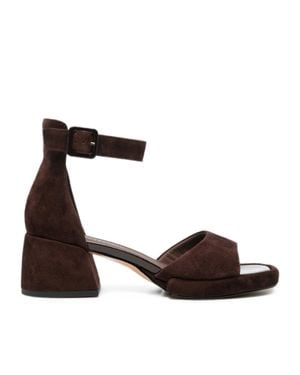 ADRIANNA FERETTI Af6039-26138Brw Part Closed Ankle Strap Suede Sandals - Brown