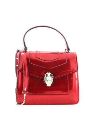 BVLGARI Serpenti Forever Top Handle Bag Patent - Red