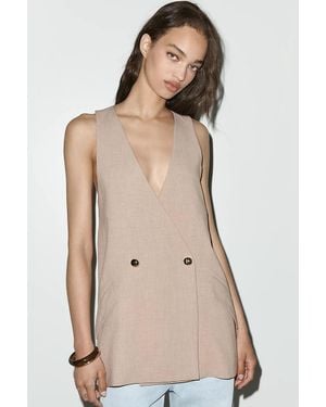 Maeve Longline Blazer Vest Jacket - Natural