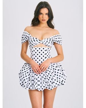Miss Circle Umika Polka Dots Bubble Hem Mini Dress - White