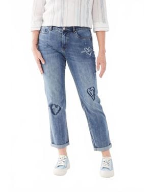 Fdj Evelyn Embroidered Hearts Girlfriend Ankle Denim Jeans - Blue