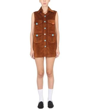 Cormio Sleeveless Mini Corduroy Dress - Orange
