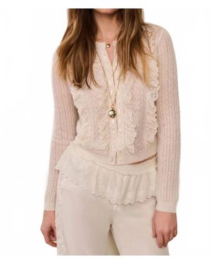LoveShackFancy Melisse Eyelet Ruffle Cardigan - Natural