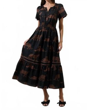 Sugarlips Jungle Cat Smocked Midi Dress - Black