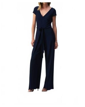 Joseph Ribkoff V-Neck Wrap Front Wide Leg Jumpsuit - Blue