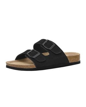 Cushionaire Lane Cork Footbed Sandals Suede Slide Htat1618 - Black