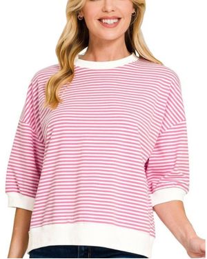 Zenana Ally Stripe Shirt - Pink