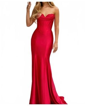 Sherri Hill Satin Fitted Corset Prom Dress - Red