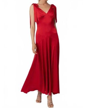 Line & Dot Draped Maxi Dress - Red