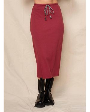 Sundry Solid Drawstring Midi Skirt - Red