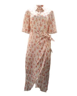 Les Rêveries Floral Print Wrap Midi Dress - Natural
