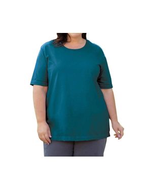 On The Plus Side Jersey U-Neck Short Sleeve Tee - Blue