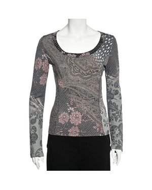 Roberto Cavalli Paisley Print Knit Scoop Neck Top - Gray