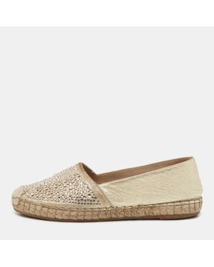 Le Silla Metallic Leather Crystal Embellishments Espadrilles Flats - Natural