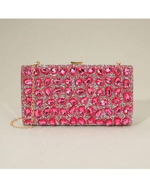 Fashnzfab Faceted Stone Embellished Evening Clutch Bag - Pink