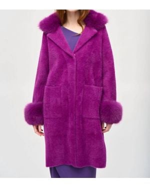 Joseph Ribkoff Detachable Faux Fur Trim Long Sleeve Coat - Purple