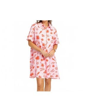 Karlie Beach Linen Shirt Mini Dress - Red