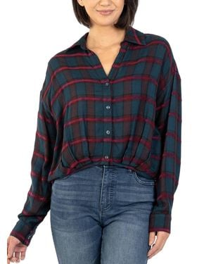 Kut From The Kloth Tessa Crop Long Sleeve Button Down Top - Blue