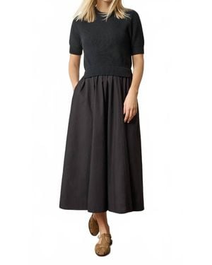 Lilla P Mixed Media Midi Dress - Black