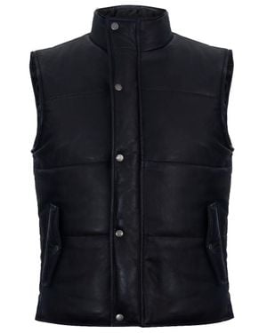 Infinity Leather Puffer Warmer Waistcoat Sleeveless Padded Jacket - Blue