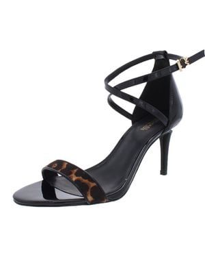 MICHAEL Michael Kors Ava Leather Cow Hair Heel Sandals - Black
