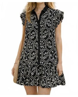 Gigio Glossy Embroidered Button Down Dress - Black