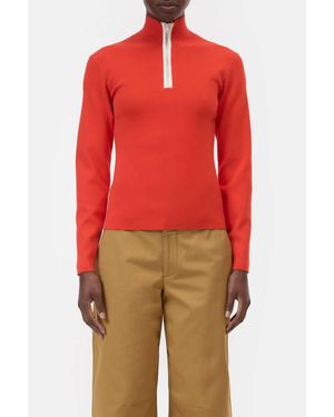 Closed Half-Zip Knit Sweater - Red
