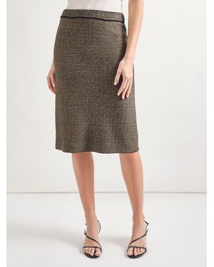 Misook Knee-Length Lurex Knit Straight Skirt - Brown