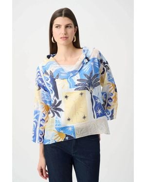 Joseph Ribkoff Cowl Neck Tropical Print Top - Blue