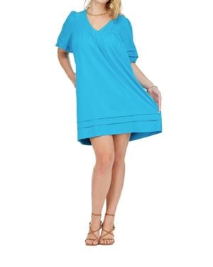 J joy Pleated Puff Sleeve Mini Dress - Blue