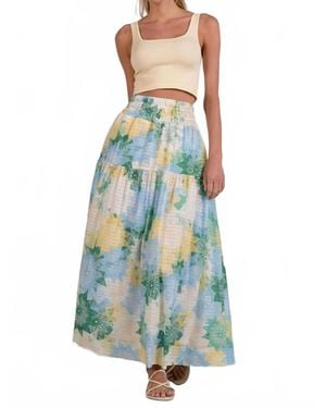 Elan Watercolor Smocked Waist Maxi Skirt - Blue