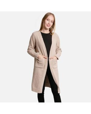 TRUEDAMES Solid Front Pockets Long Cardigan - Natural