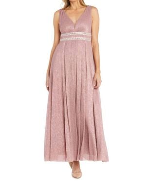 R & M Richards Long Metallic Gown - Pink
