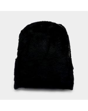 Fashnzfab Solid Faux Fur Backpack Bag - Black
