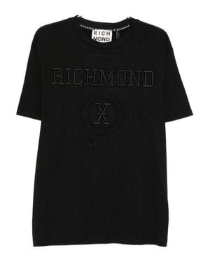 John Richmond Short-Sleeve T-Shirt With Textured Embossed Logo - Black