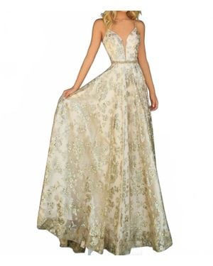 Clarisse V-Neck Aline Glitter Sequins Print Prom Dress - White