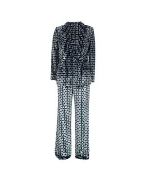 Diane von Furstenberg Chiana Double-Breasted Printed Velvet Blazer And Pants - Blue