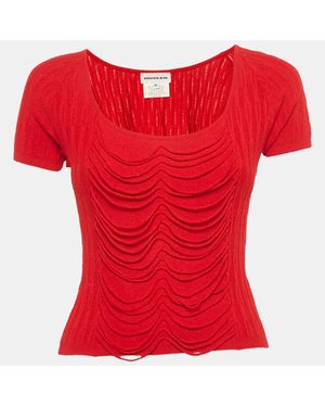 Mugler Rib Knit Short Sleeve Top - Red