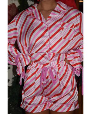 ACT Pretty Candy Cane Striped Satin Pajama Set - Red