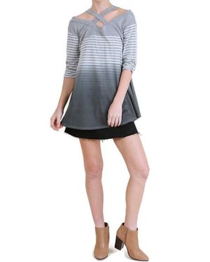 Umgee Washed Ombre Striped Tunic - Blue