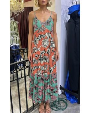 Just Bellina Flowy V Neck Maxi Dress - Blue