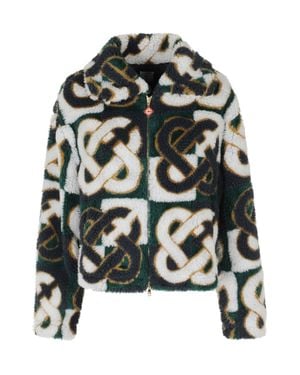 CASABLANCA Fleece Diamond Logo Zipper Pull Polyester Jacket - Black