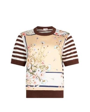 Liu Jo Striped Floral Print Sweater - Natural