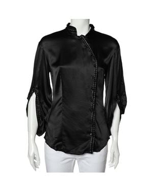 Roberto Cavalli Silk Satin Button Front Top - Black