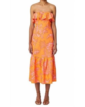 RHODE Thea Ruffle Trim Halter Midi Dress - Orange